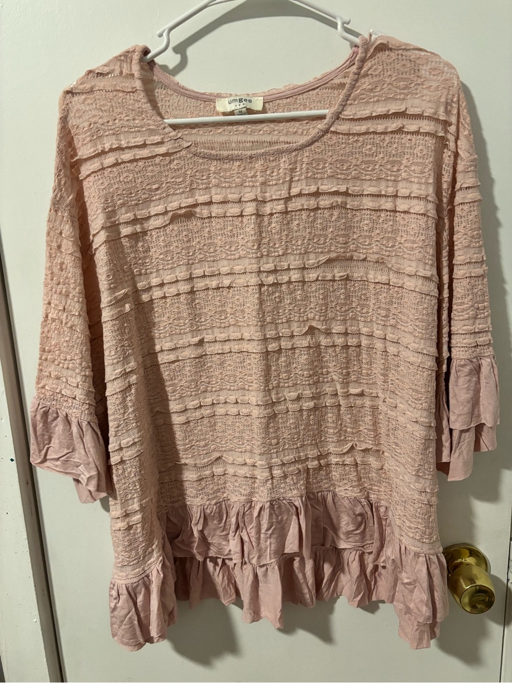 Umgee Dusty Blush Ruffle-Hem Textured Tunic